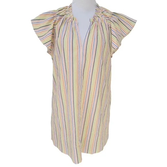 Pomander Place Tickernut Rainbow Striped Dress VNeck Flutter Sleeve Casual Small - Picture 1 of 5